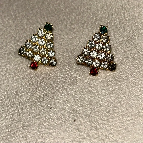 Gold and Red Christmas Tree Earrings